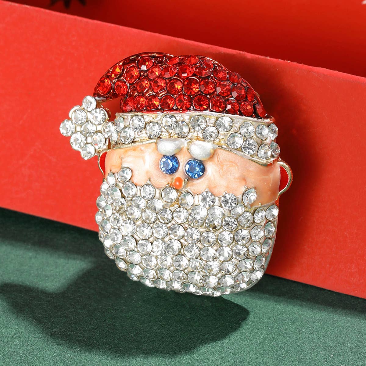 Rhinestone Santa Claus Brooch, Sparkling Christmas Pin