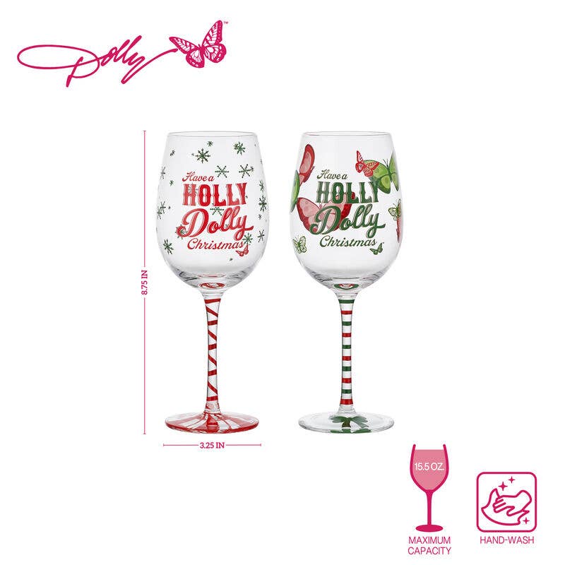 Dolly Parton Holly Dolly Wine Glasses S/2 Giftbox
