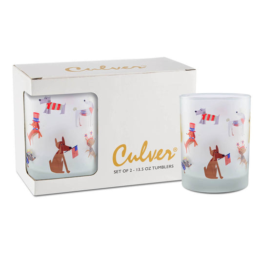 Patriotic Dogs Drinking Glass/Cup - Set of 2