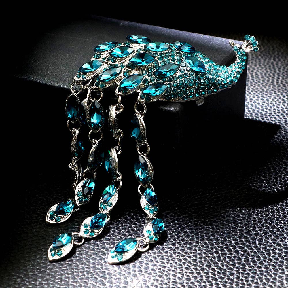 Peacock Alloy Rhinestone Brooch