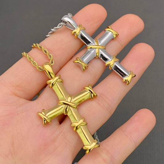 18K Gold Plt. SS. Cross Necklace