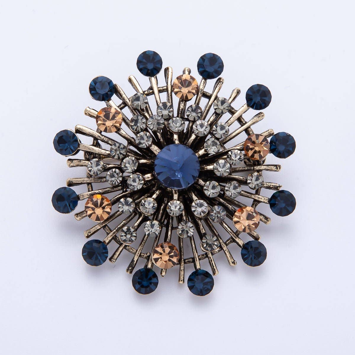 45mm Blue, Black Vintage Antique Sunburst Celestial Brooch Pin