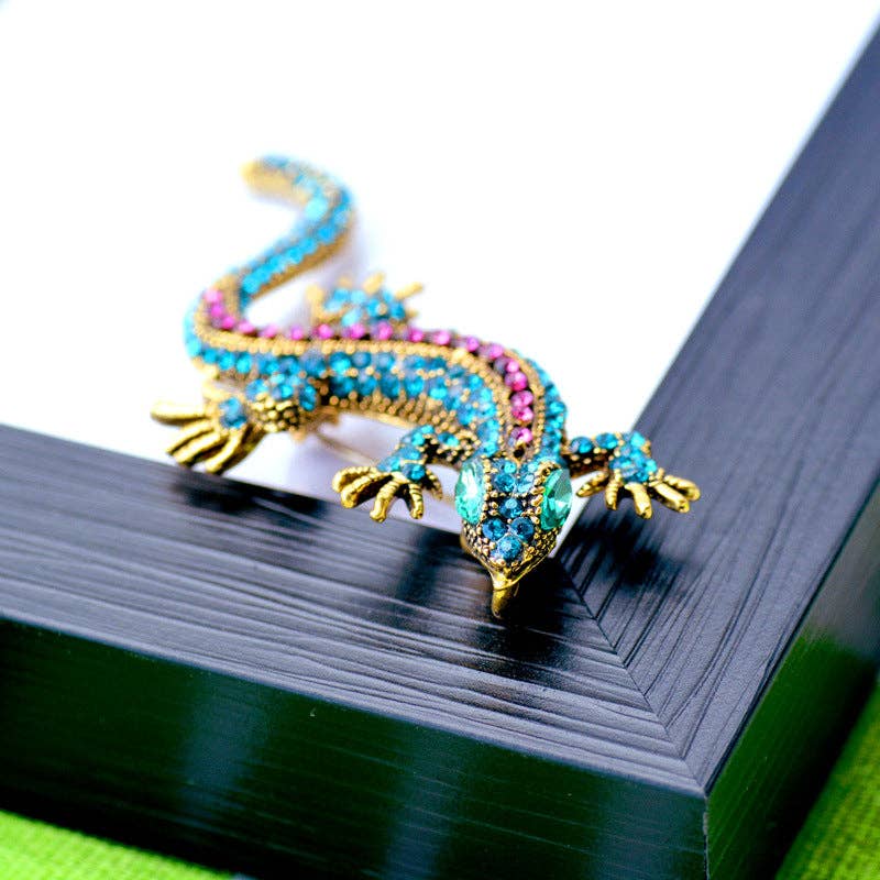 Alloy Rhinestone Lizard Brooch