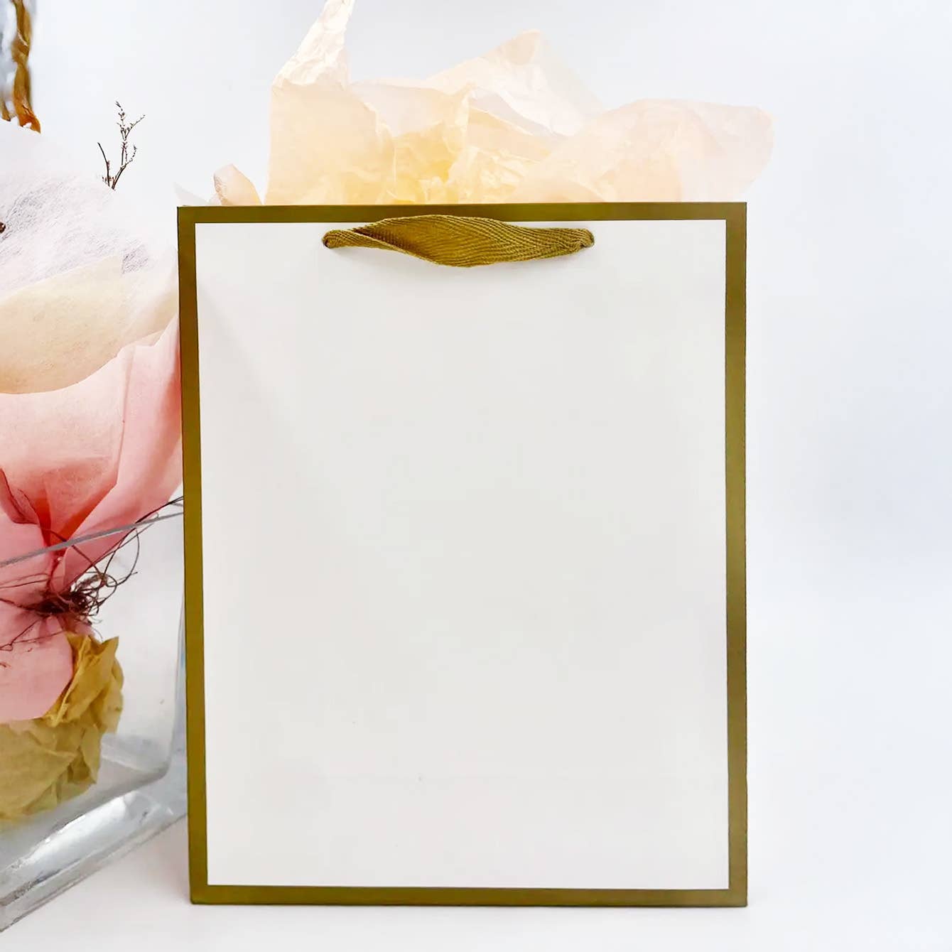 White with Gold Border Paper Gift Bag