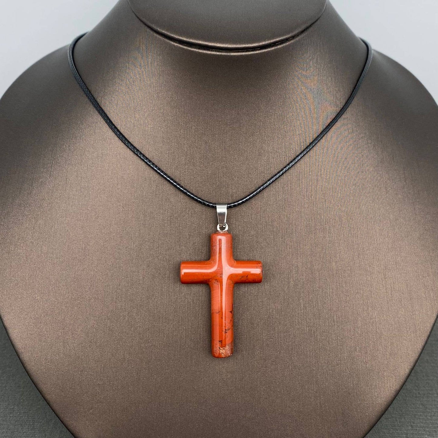 Stone Cross Waxed Cord Pendant