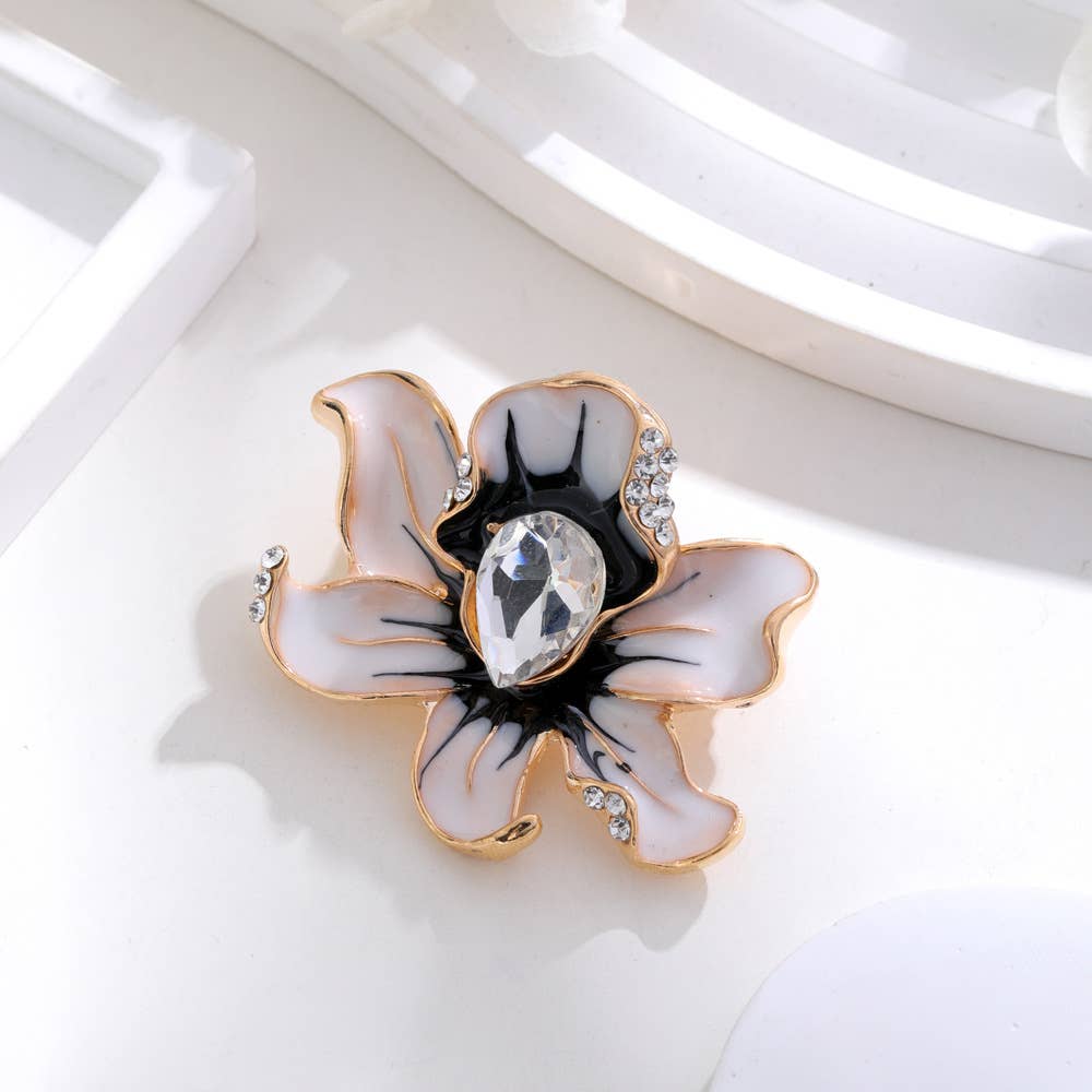 Orchid Flower Rhinestone Enamel Brooch Pin