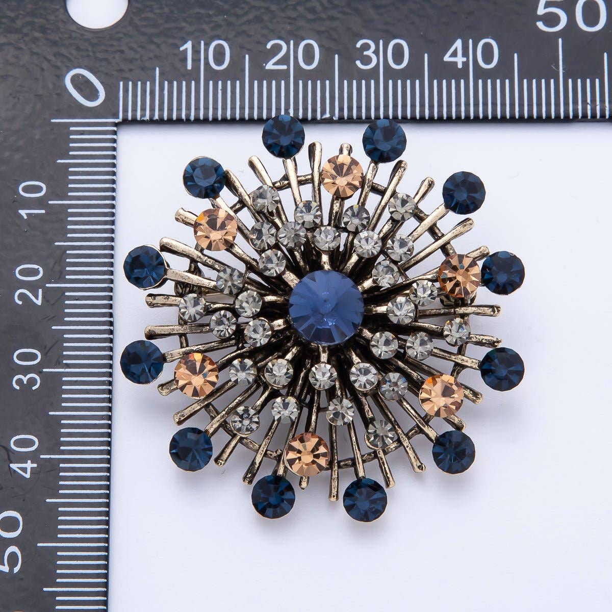 45mm Blue, Black Vintage Antique Sunburst Celestial Brooch Pin