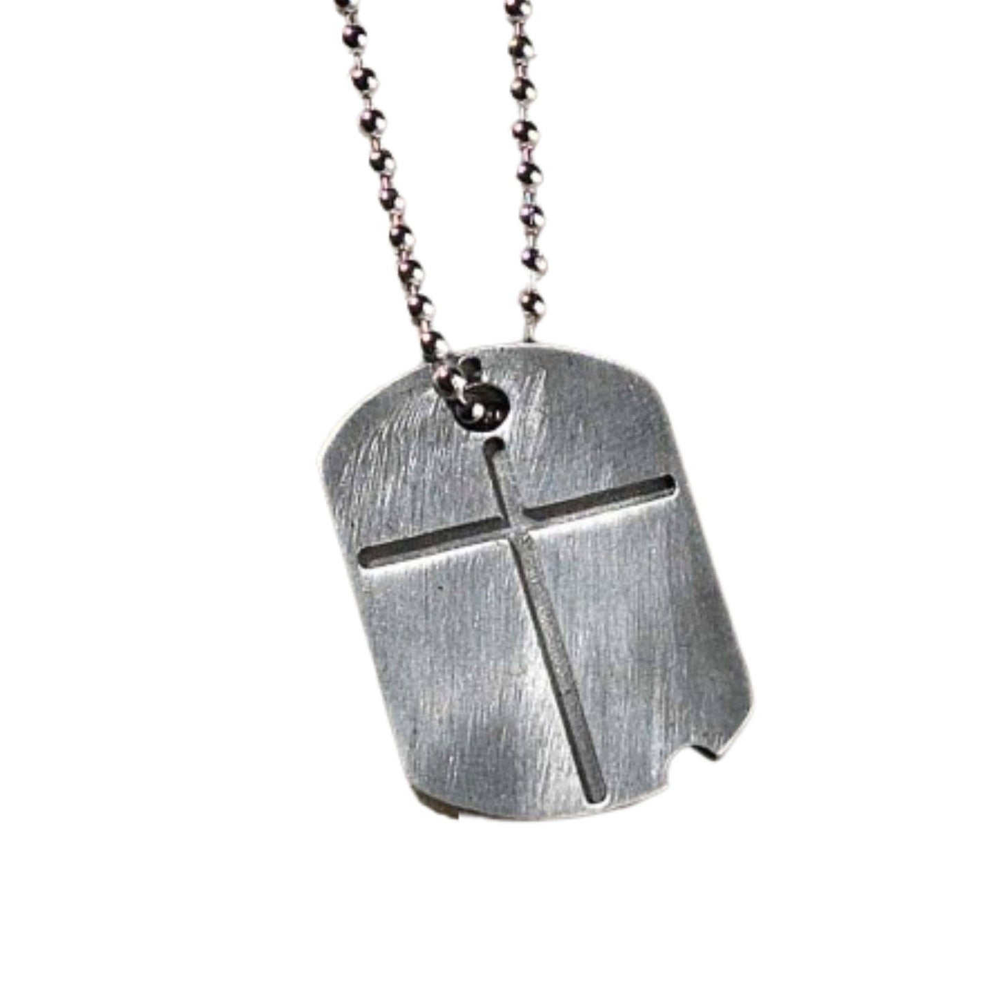 Dogtag Cross Necklace Josh 1:9B Pewter 21" Chain Sale