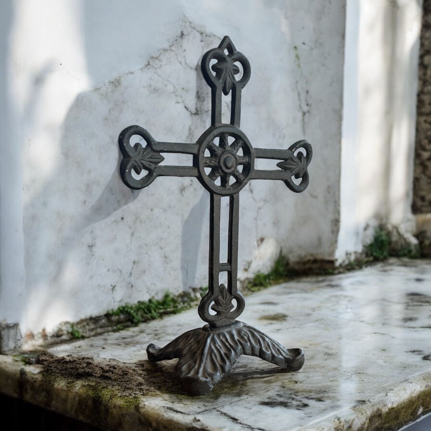 Cast Iron Filigree Table Cross on Rectangular Pedestal Base Clearance