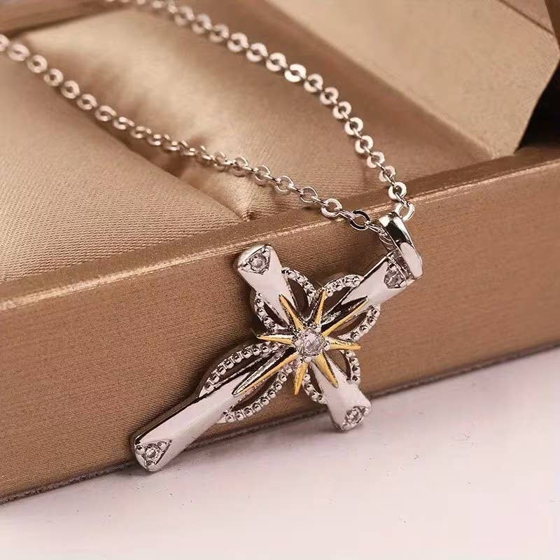 Swirl Solitaire Cross Pendant