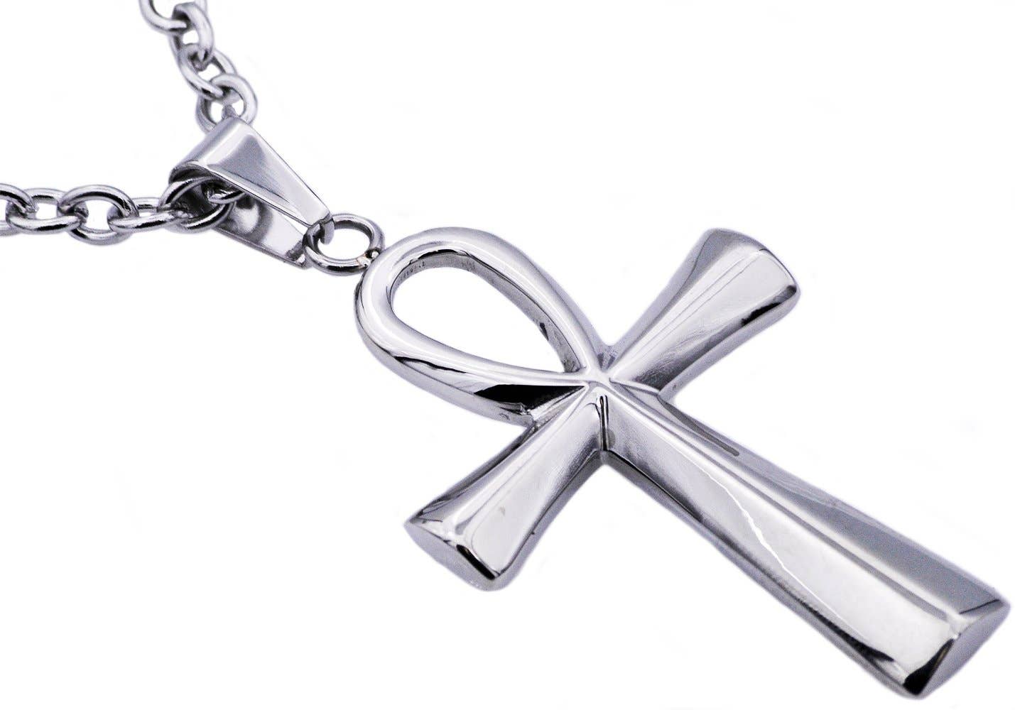 Men's Stainless Steel Ankh Cross Pendant/24" Cable Chain