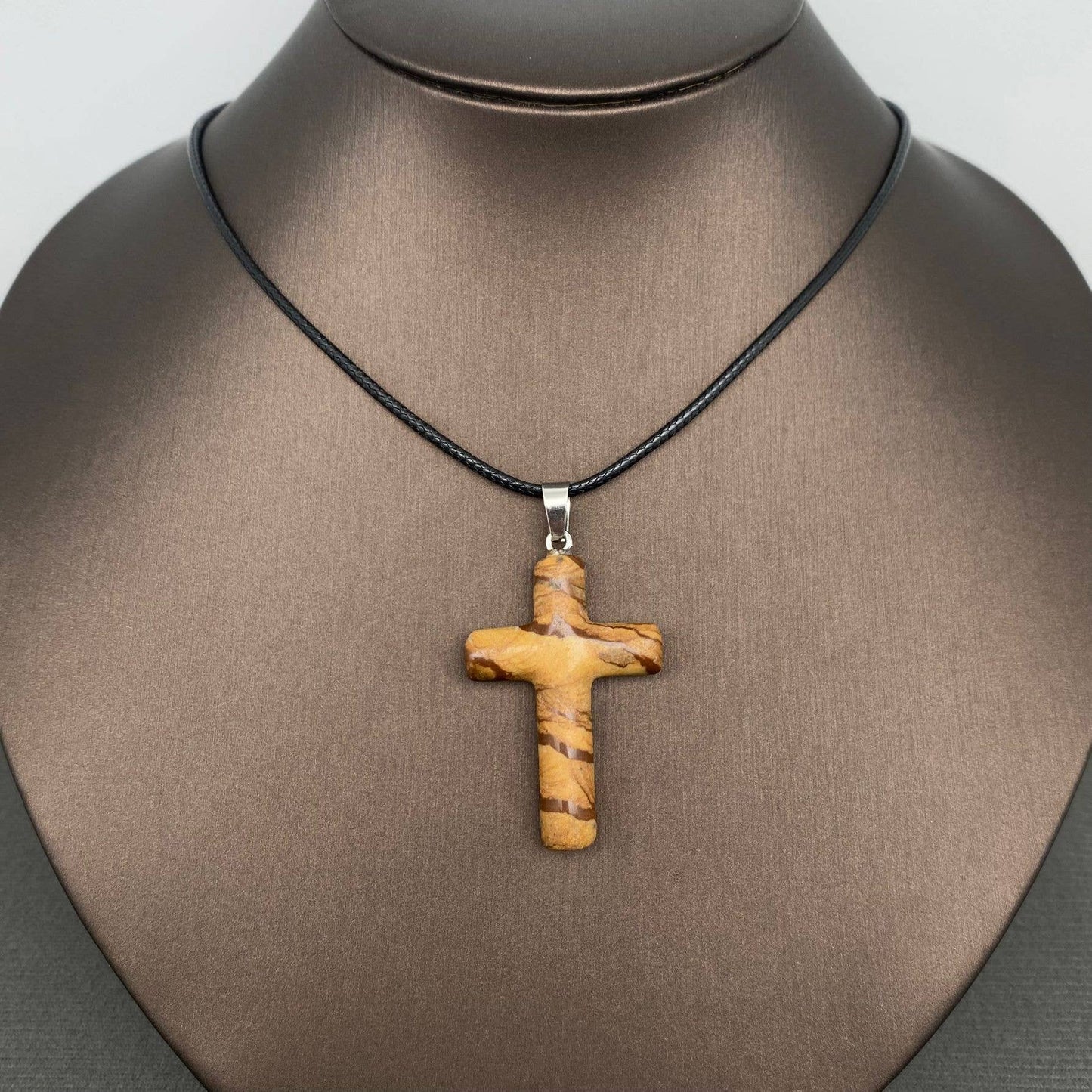Stone Cross Waxed Cord Pendant