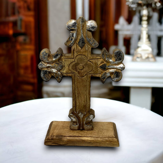 Double Sided Carved Wood St. Charles Table Cross