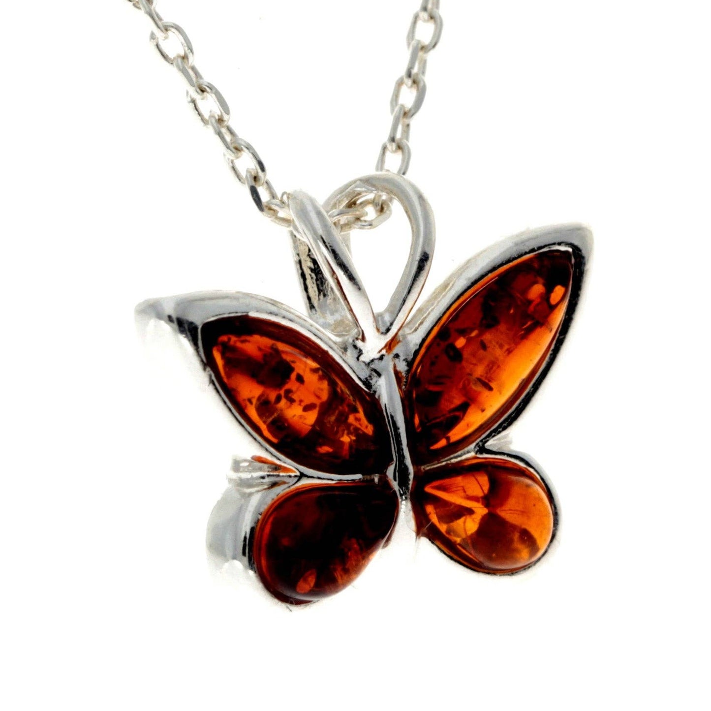 925 Sterling Silver & Baltic Amber Small Butterfly Pendant
