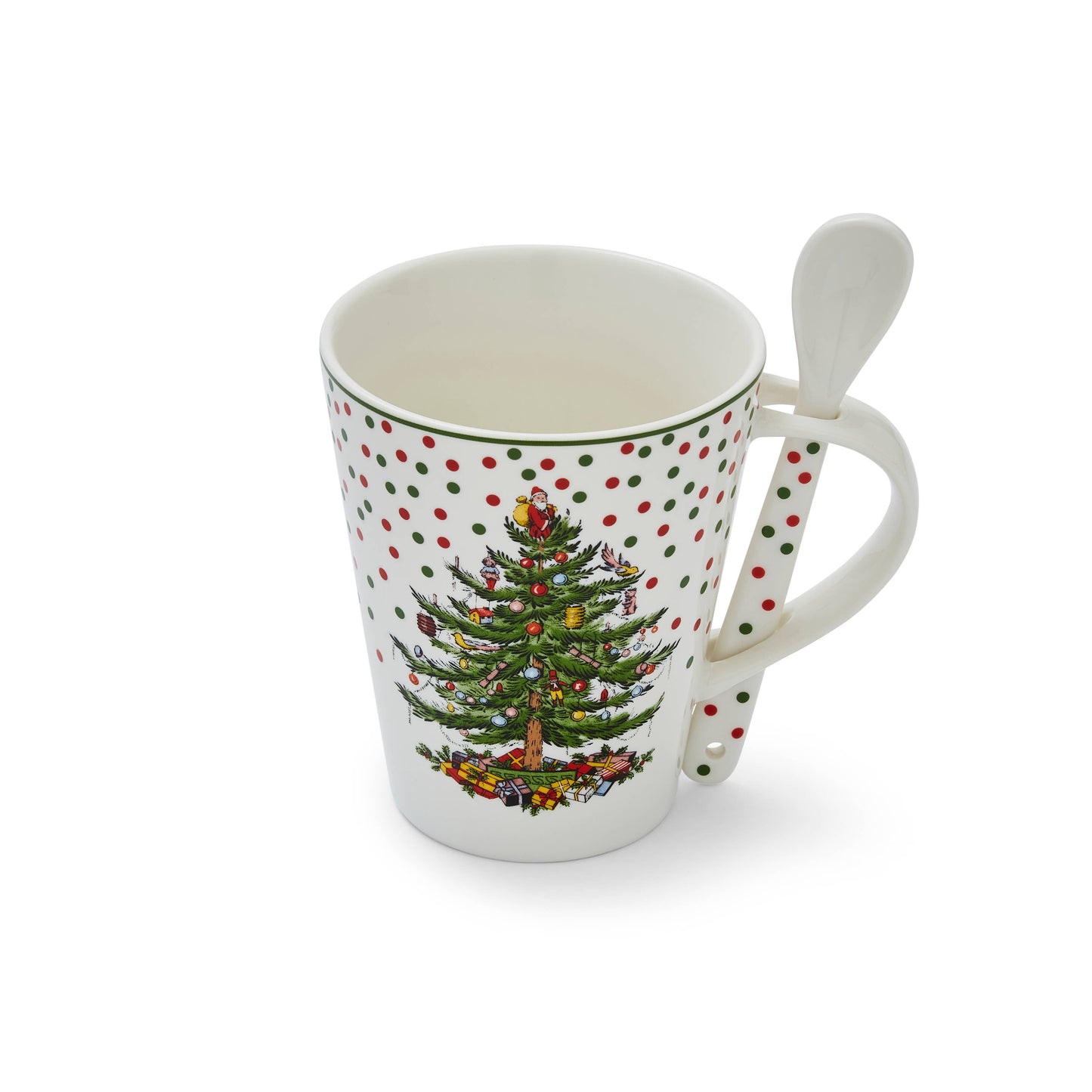Christmas Tree Polka Dot Mug & Spoon Set 14oz