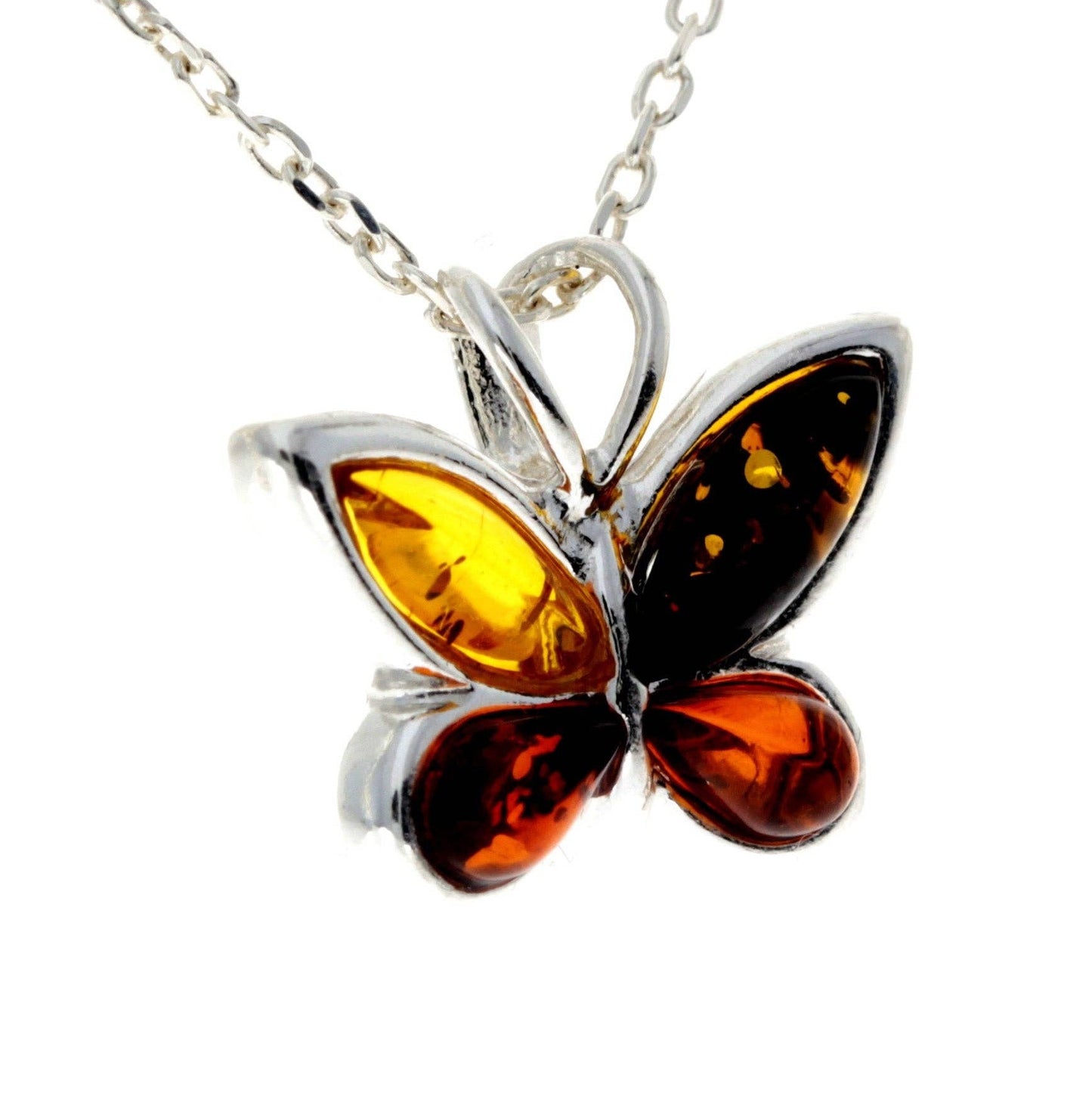 925 Sterling Silver & Baltic Amber Small Butterfly Pendant