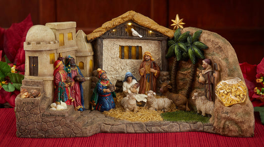 3 Kings Lighted Panorama Nativity Gold Frankincense Myrrh