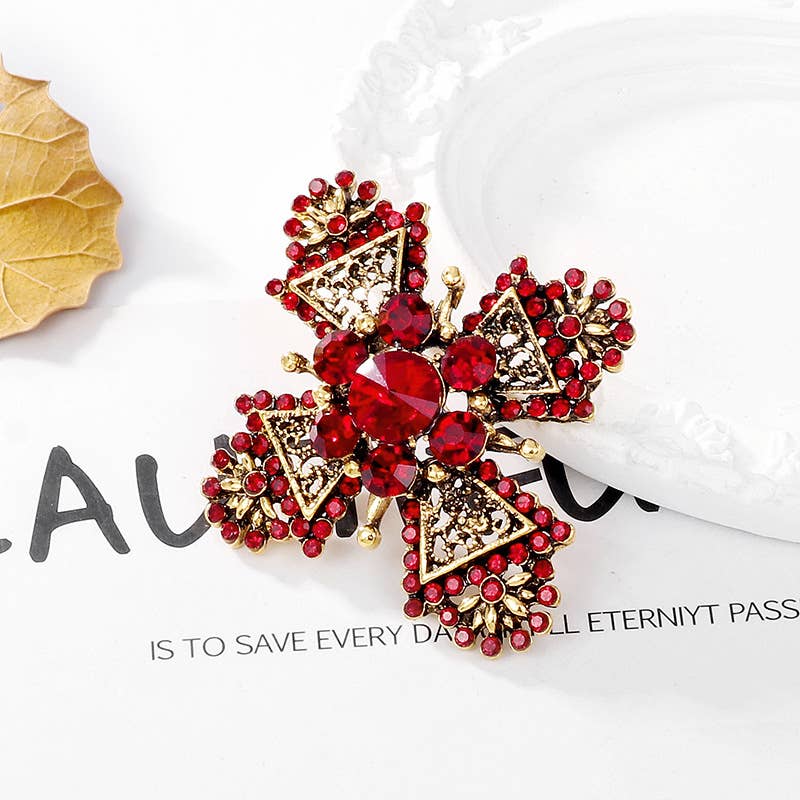 Geometric Rhinestone Cross Vintage Brooch Pin