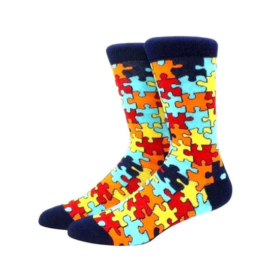 Puzzle Pieces Jigsaw Colorful Pattern Socks