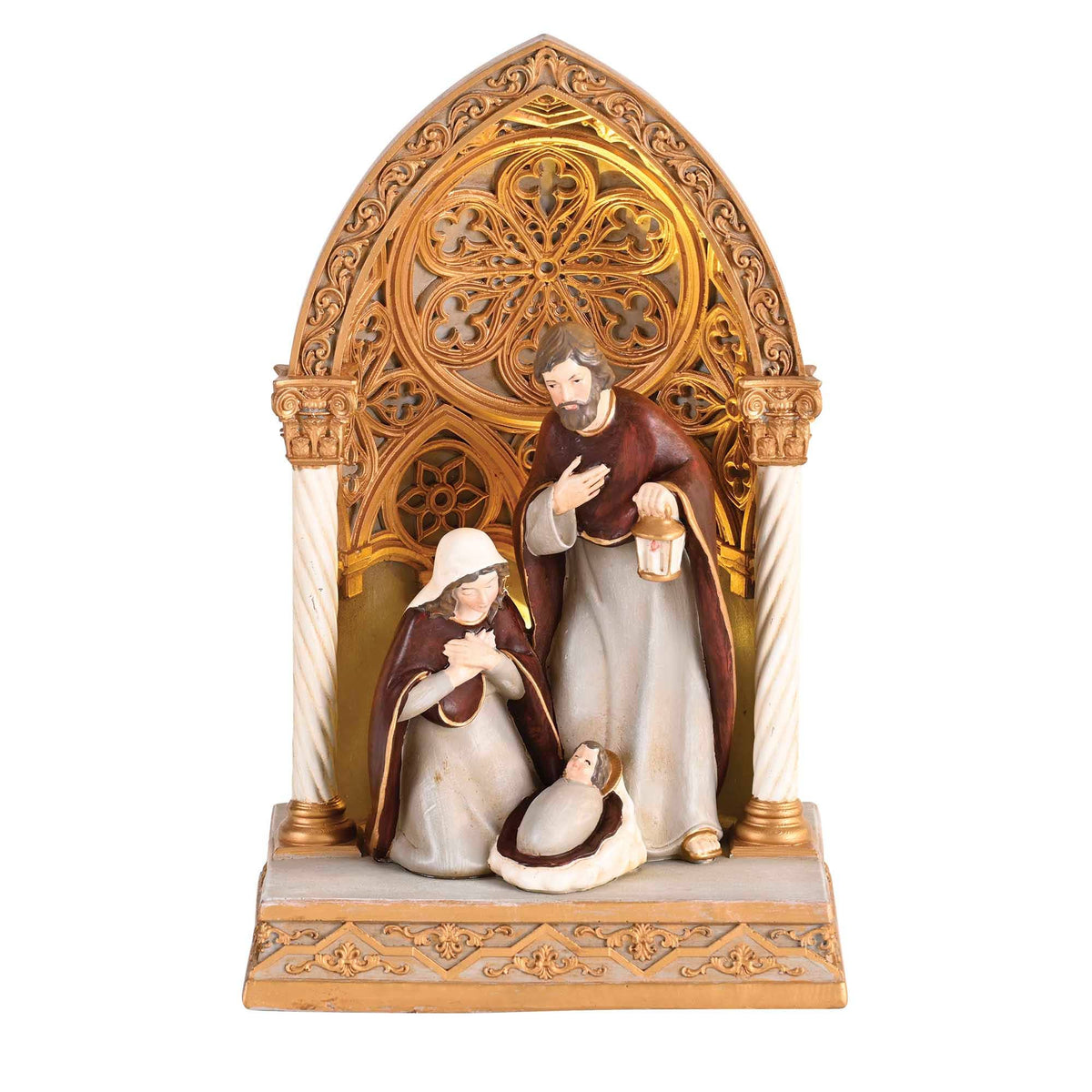 Nativity Lighted Holy Family Gold 9.5H
