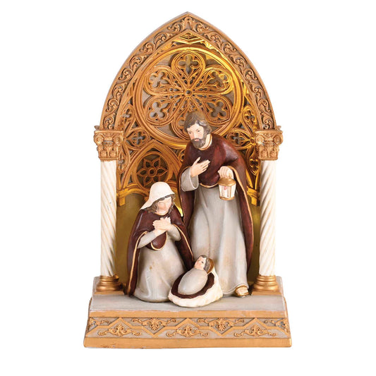 Nativity Lighted Holy Family Gold 9.5H
