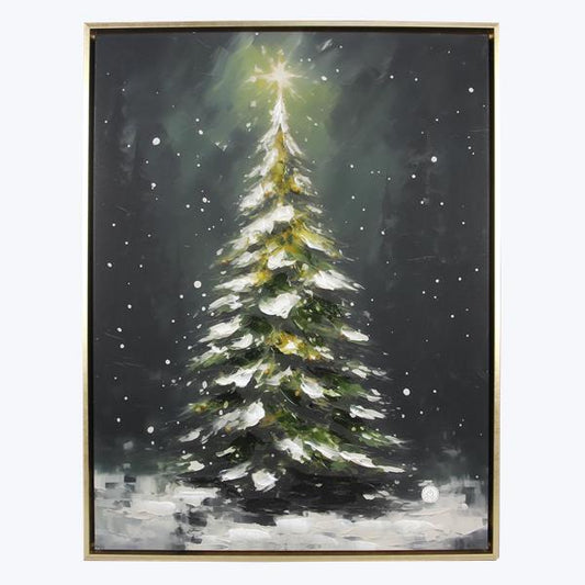 Christmas Tree Framed Canvas Wall Art With Hand Painting LED With Timer