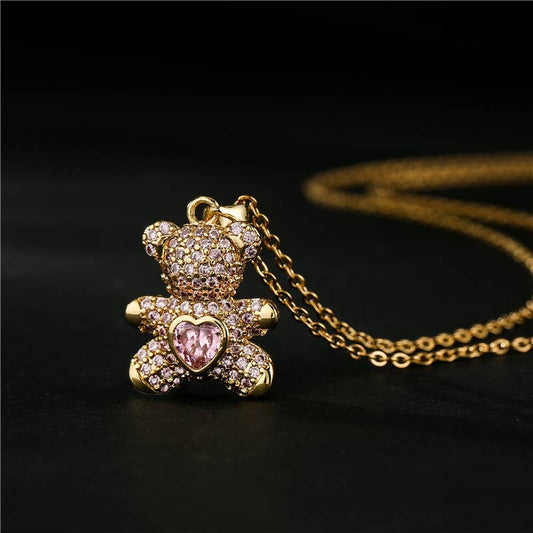 Dainty Crystal Teddy Bear Pendant