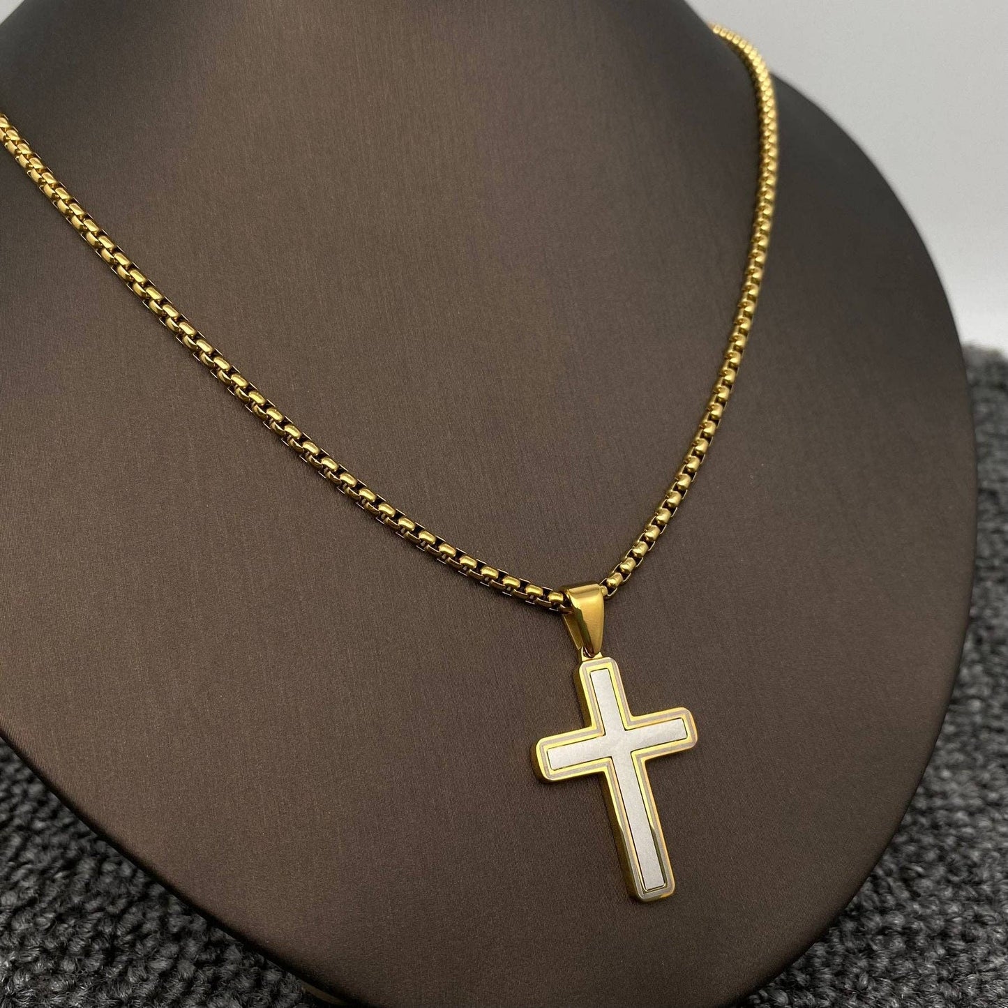 Stainless Steel Minimalist 2 Tone Cross Charm Necklace - MJ/MNP