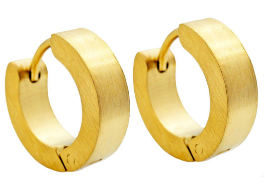 Men's 14mm Gold Stainless Steel Hoop Earrings