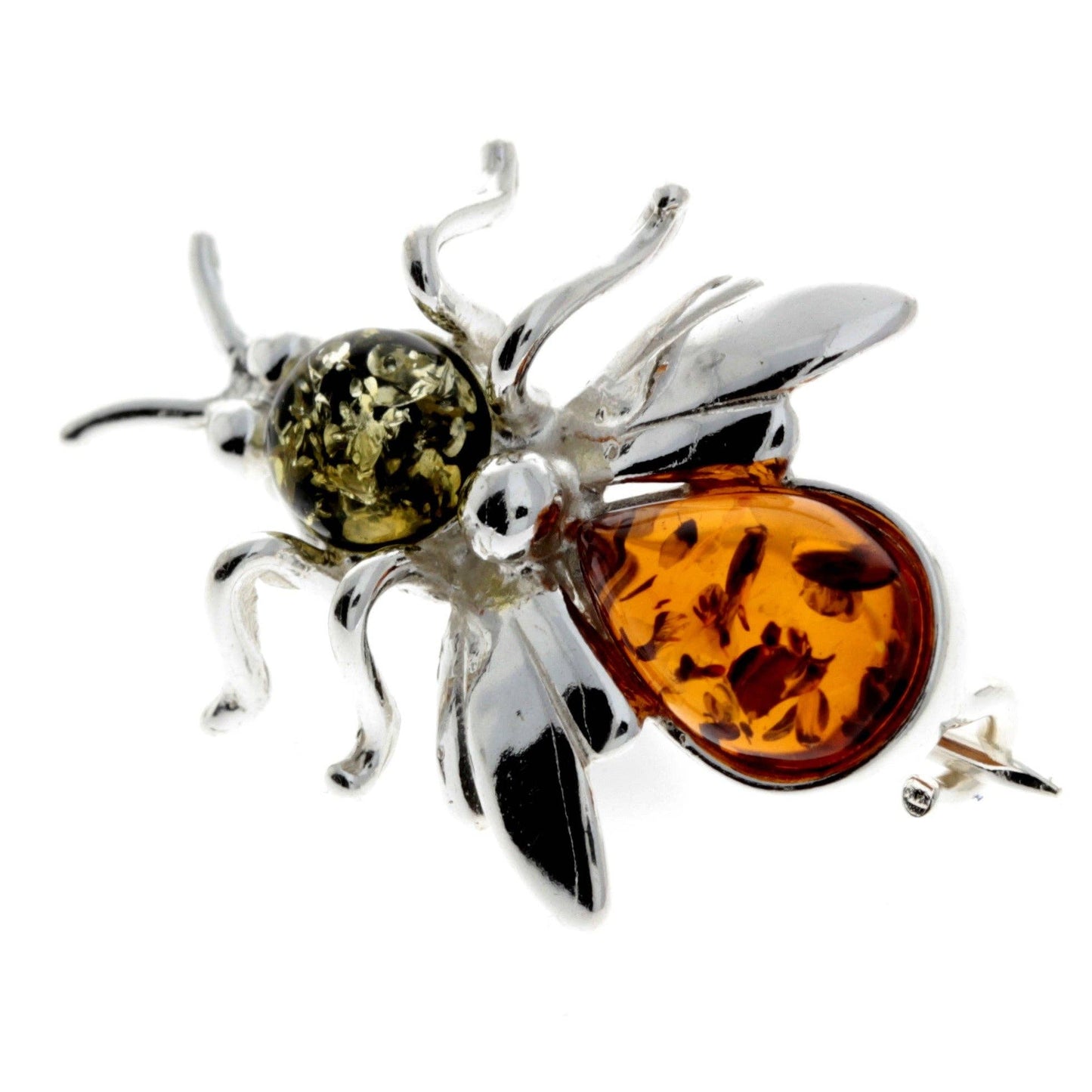 925 Sterling Silver & Baltic Amber Fly Brooch