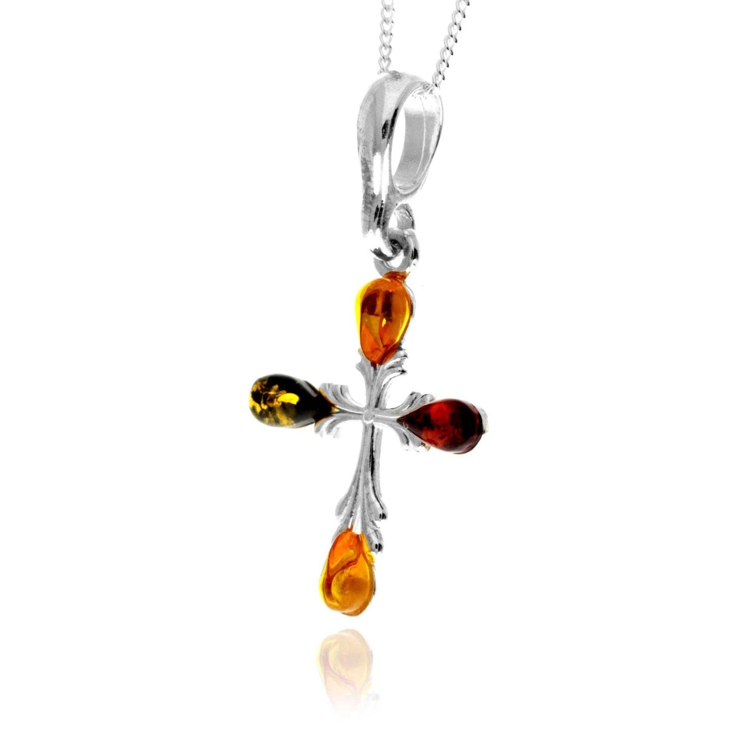 925 Sterling Silver & Genuine Baltic Amber Small Cross Pendant