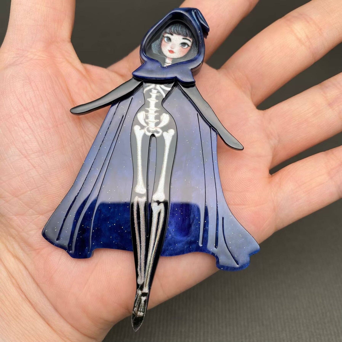 Skeleton Witch Wearing A Cloak Acrylic Brooch