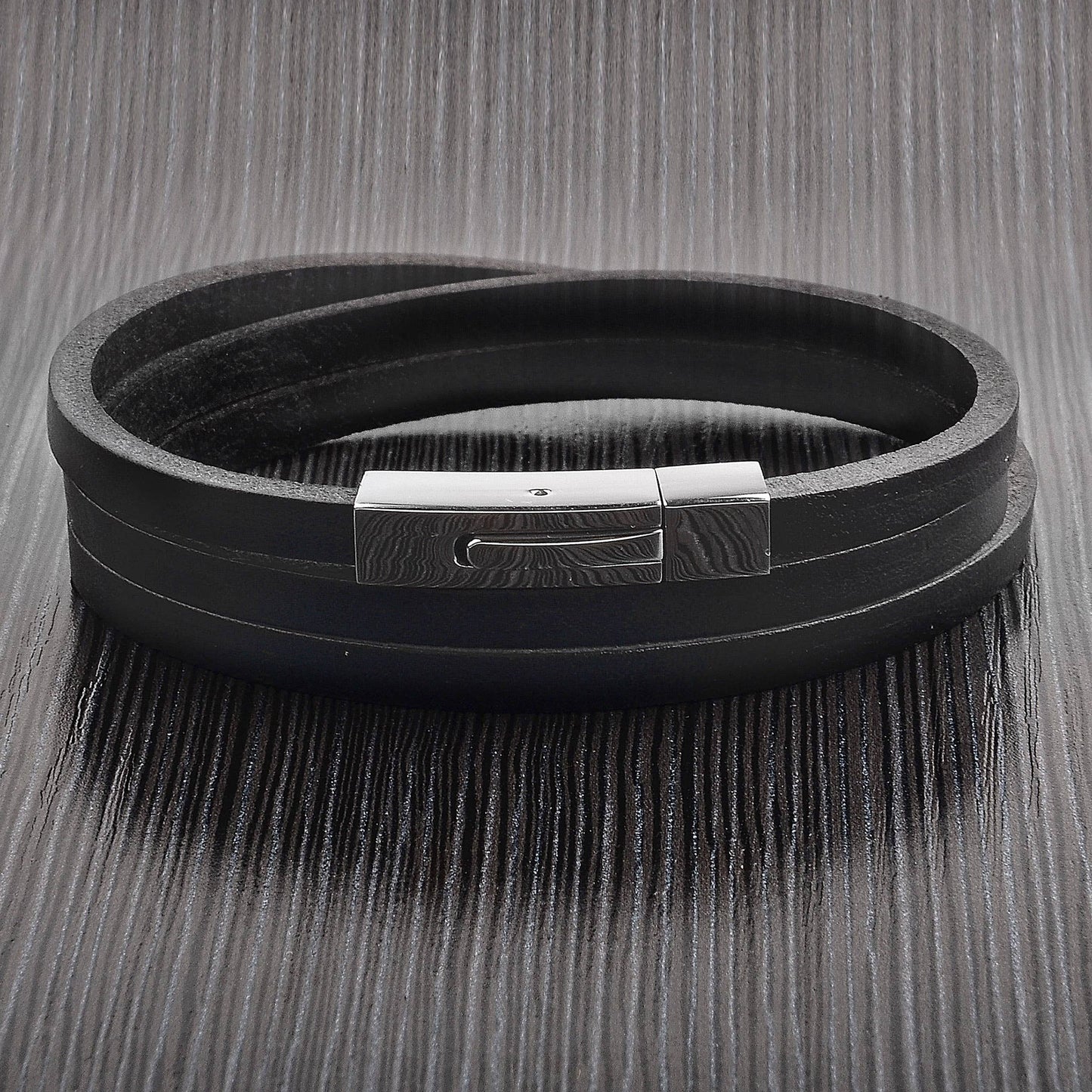 Stainless Steel Clasp Leather Wrap Bracelet