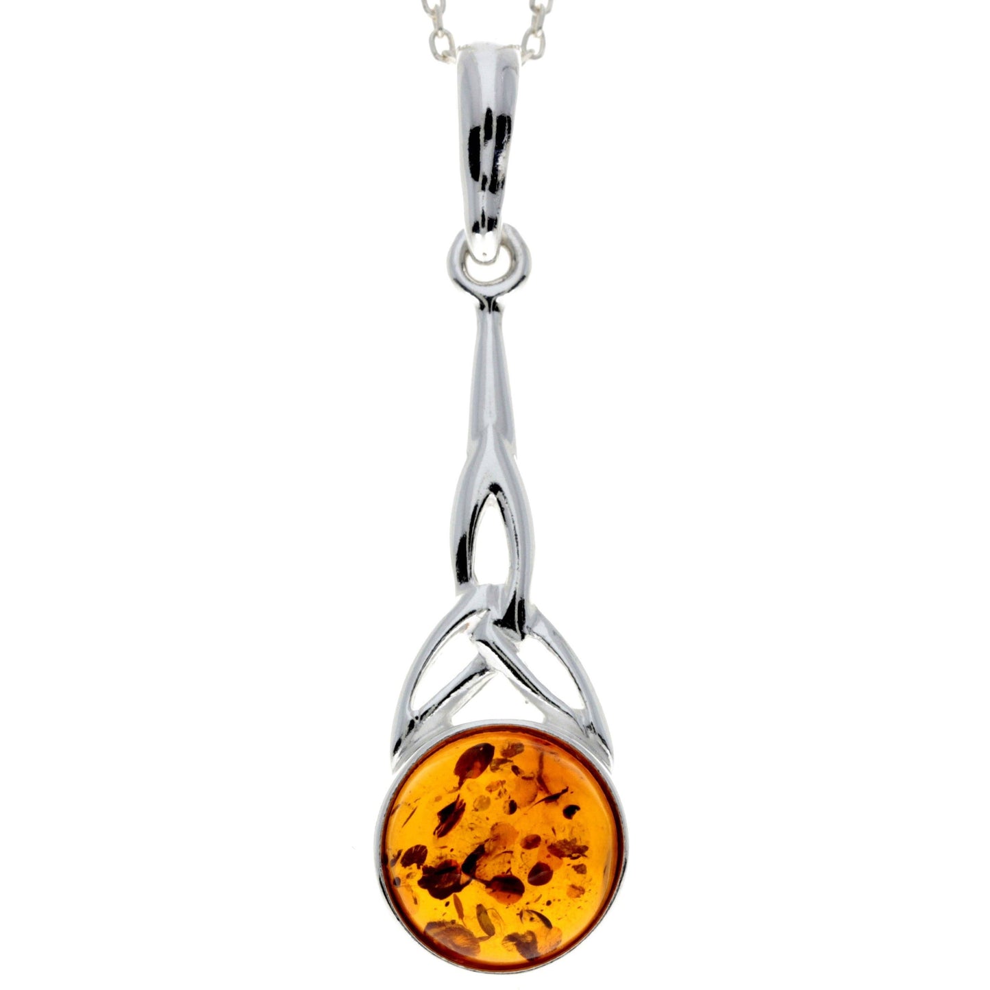 Long  925 Sterling Silver and Round Amber Celtic Pendant