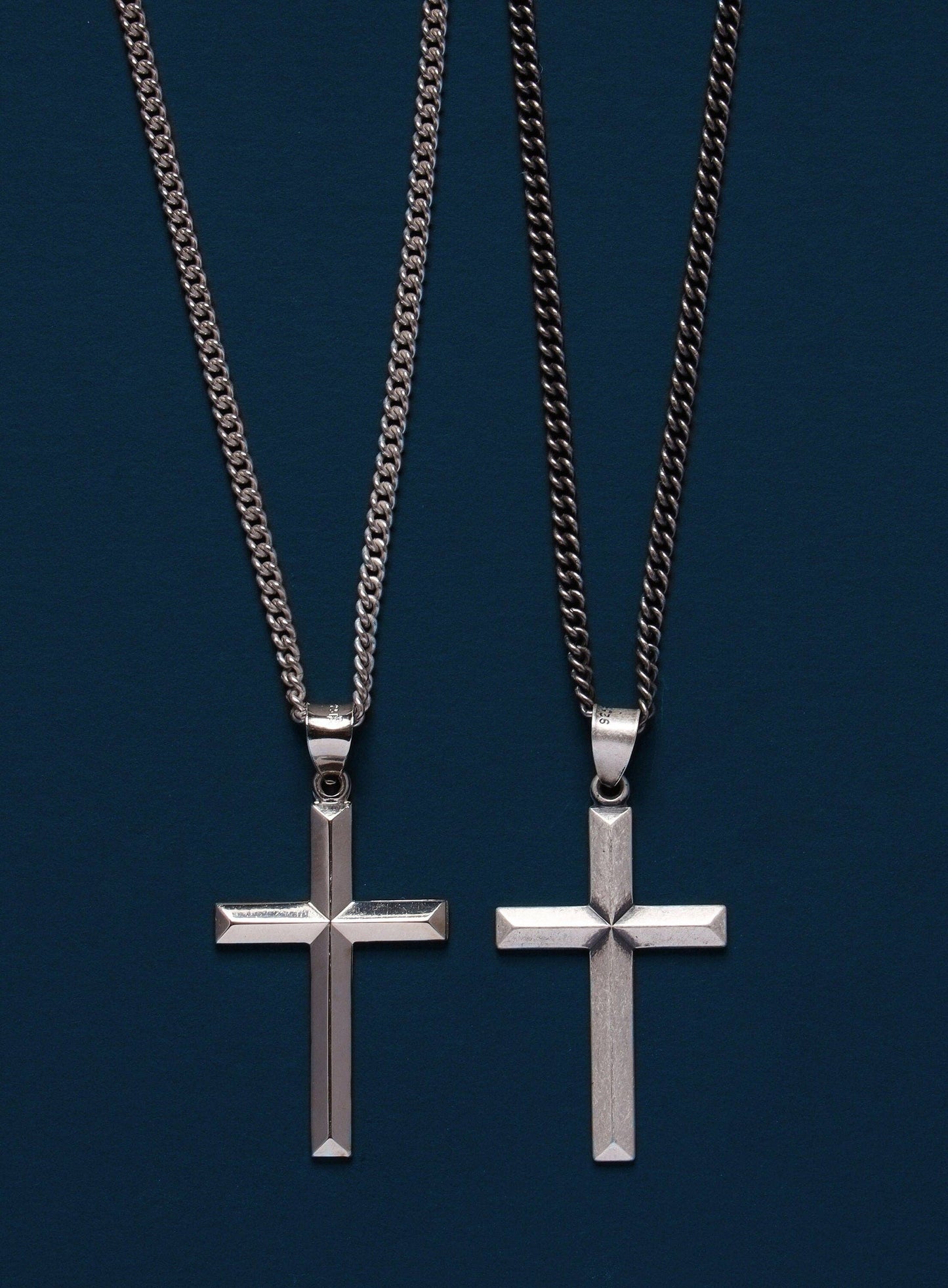 Large Sterling Silver Bevel Cross Pendant Necklace - 20"