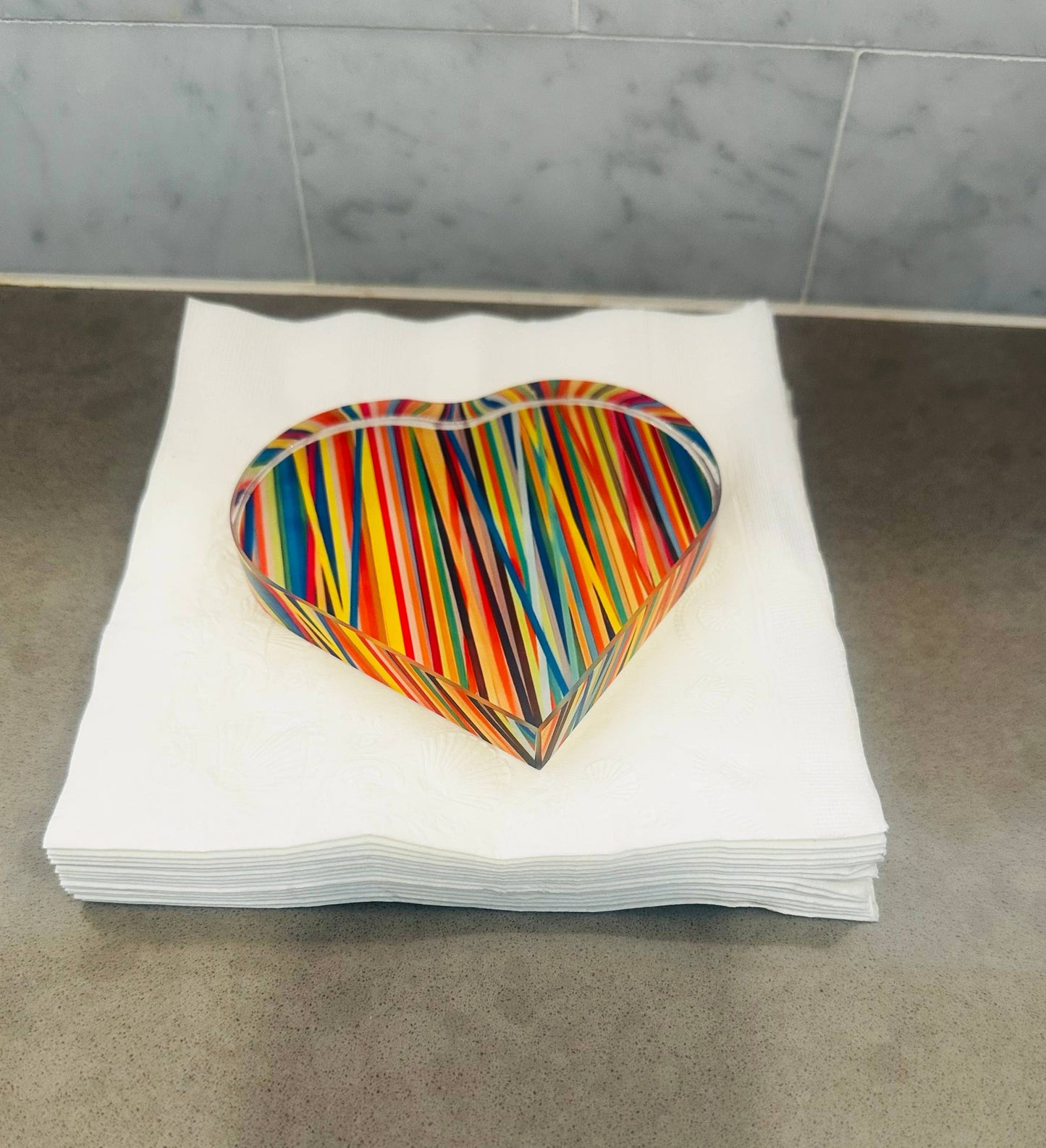 Colorful Abstract Lines Crystal Heart Paperweight Decor 