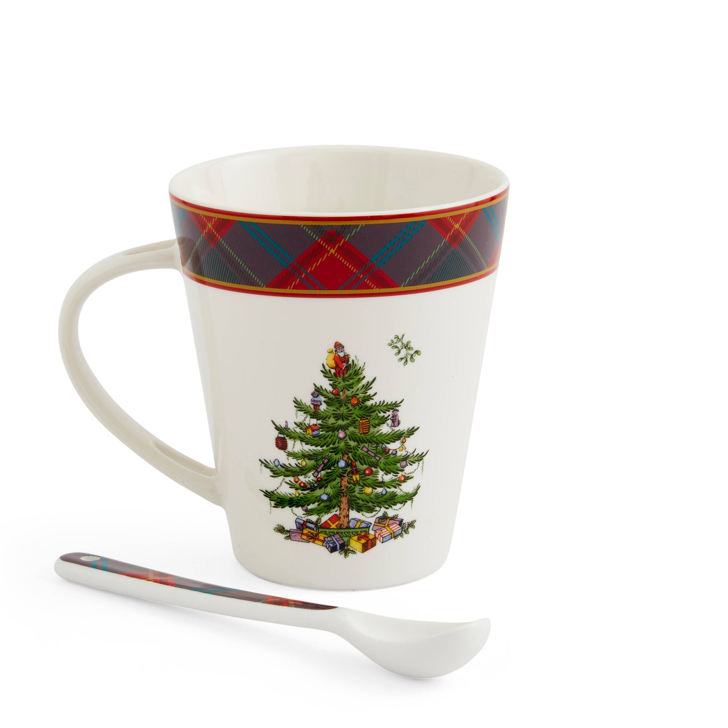 Christmas Tree Tartan Mug & Spoon Set 14oz