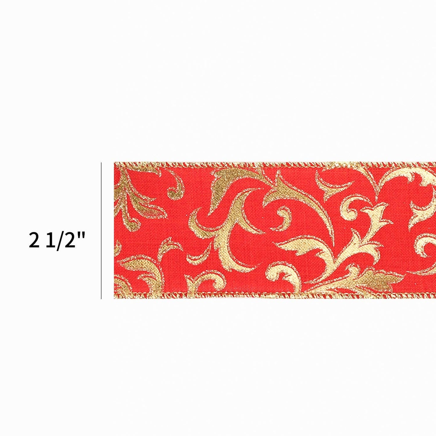 2 1/2" Wired Ribbon | "Metallic Brocade" Red/Gold | 10 Yards Sale