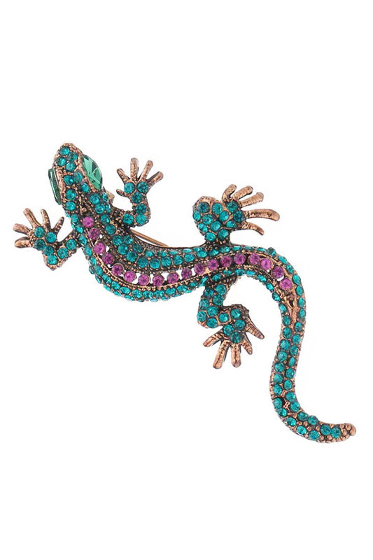Alloy Rhinestone Lizard Brooch