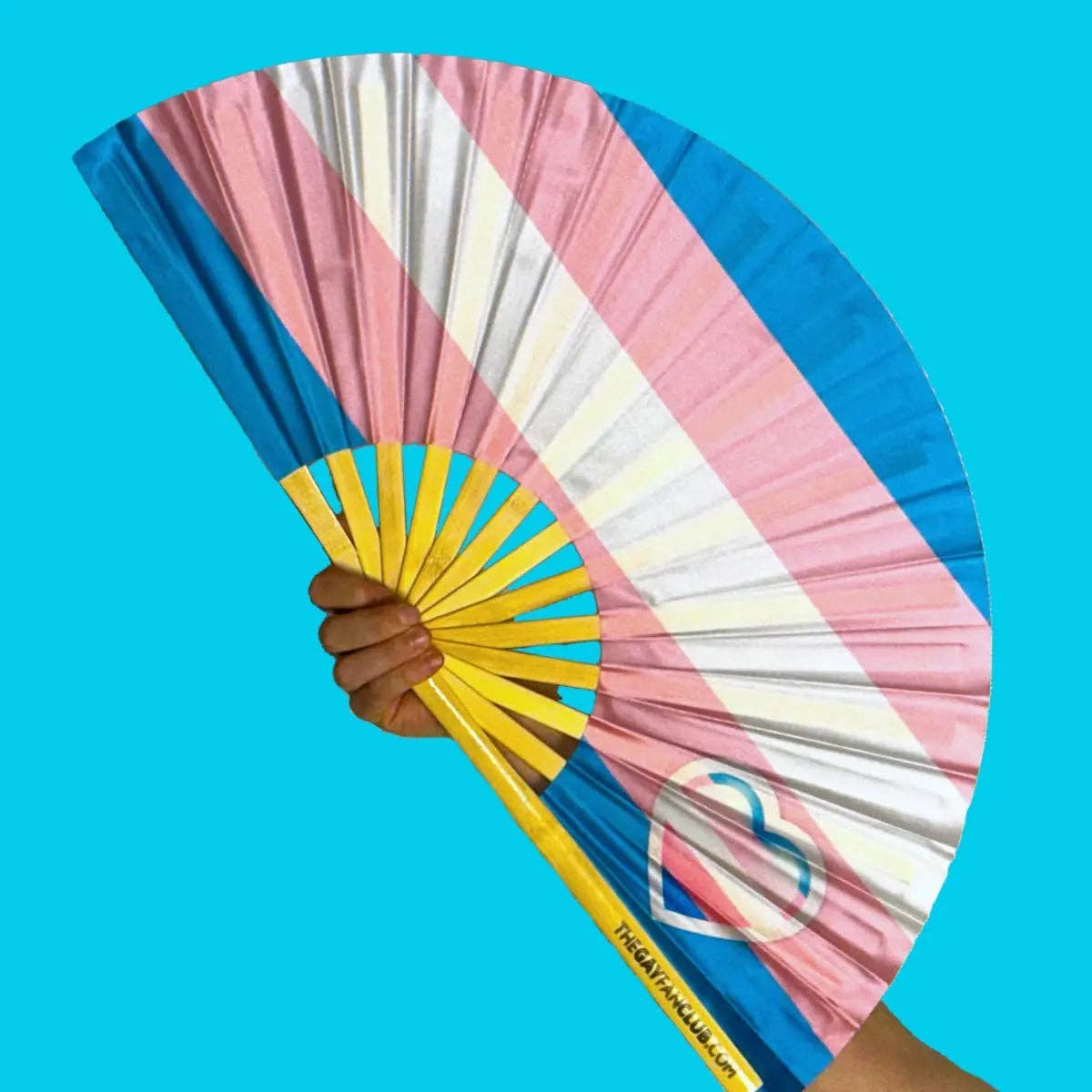 Trans Pride Flag Fan (Bamboo Handle)