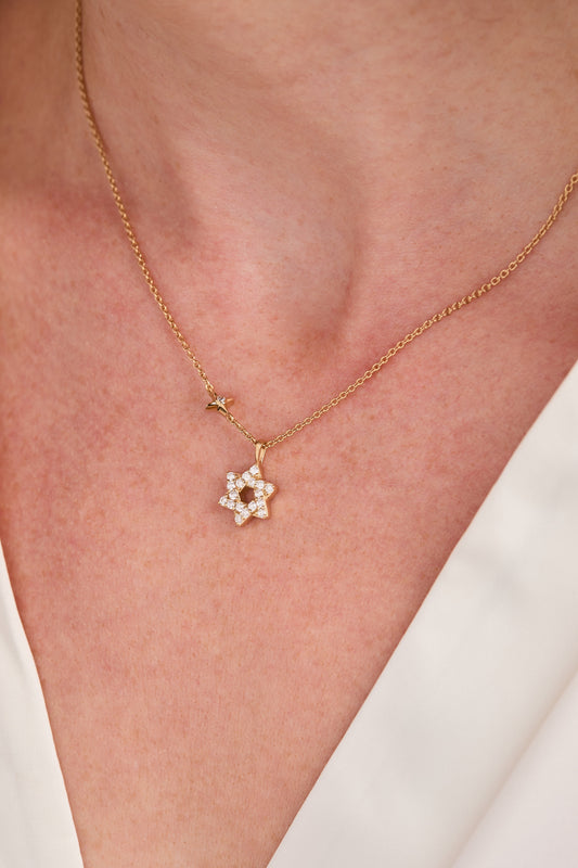 Star of David Delicate Pave Crystal Pendant Necklace