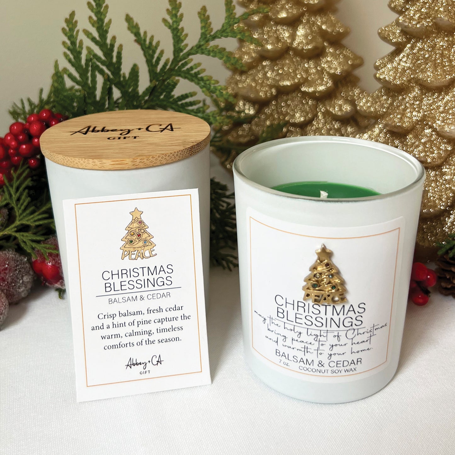 Christmas Blessings Balsam & Cedar 7 Oz Green Candle