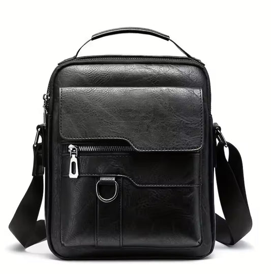 Multiple Pocket Messenger Cross Body Bag - Black