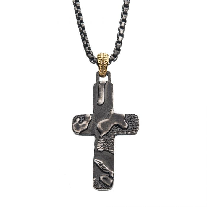 Gun Metal Plated 3D Canyon Pattern Pendant with Box Chain 24 inch long Sale Sale