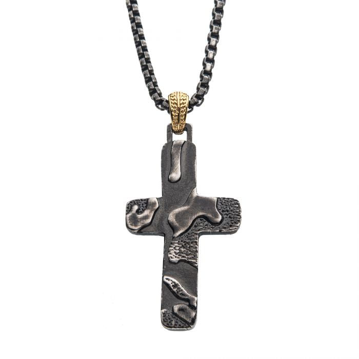 Gun Metal Plated 3D Canyon Pattern Pendant with Box Chain 24 inch long