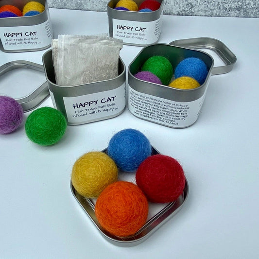 Happy Cat, Catnip Infused Felted Balls in Gift Tin - Clearance