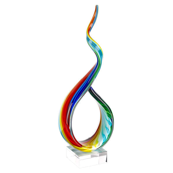 Rainbow Ribbon Murano Style Art Glass 18 Inch Centerpiece on Crystal Base