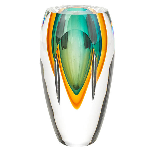 Rimini Murano Style Art Glass Amber and Green 6 Inch Vase Sale