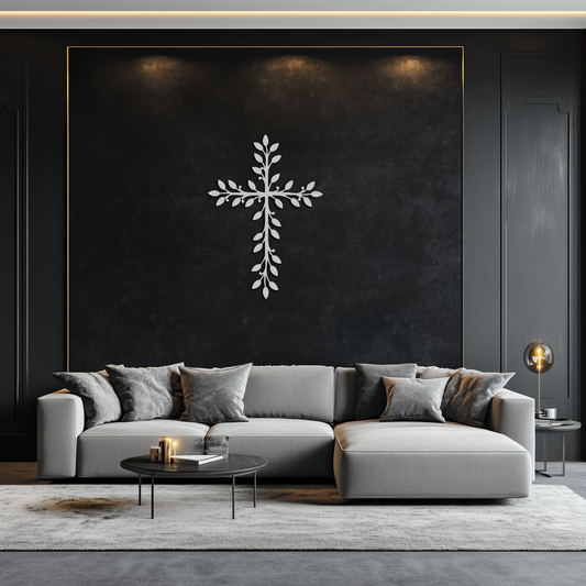 Leaf Cross Metal Wall Art - Elegant Botanical