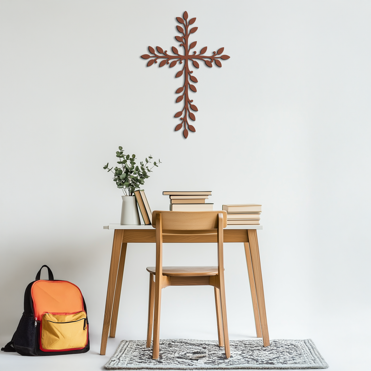 Leaf Cross Metal Wall Art - Elegant Botanical